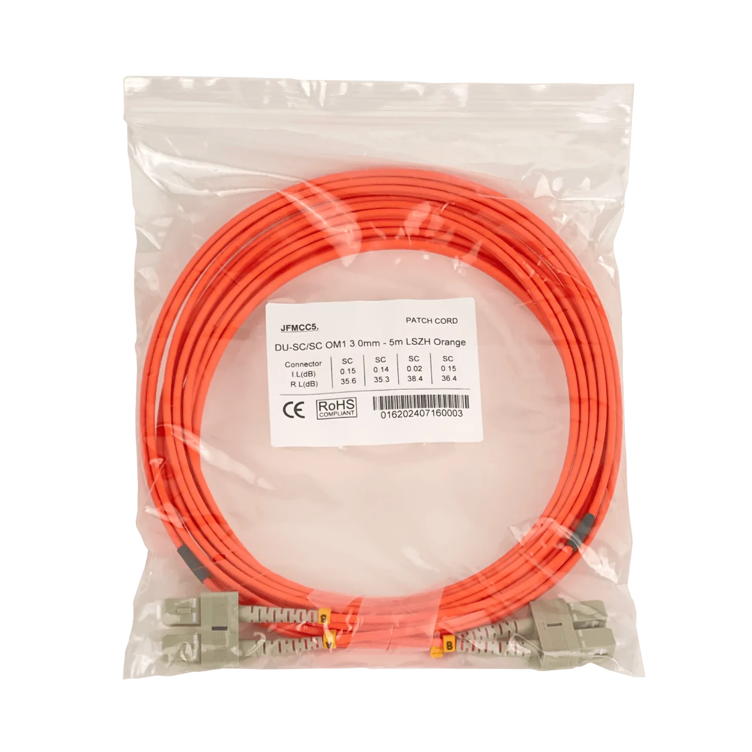 5mt SC-SC OM1 MultiModo MM Duplex Jumper Fibra 62.5/125um 3mm LSZH 1