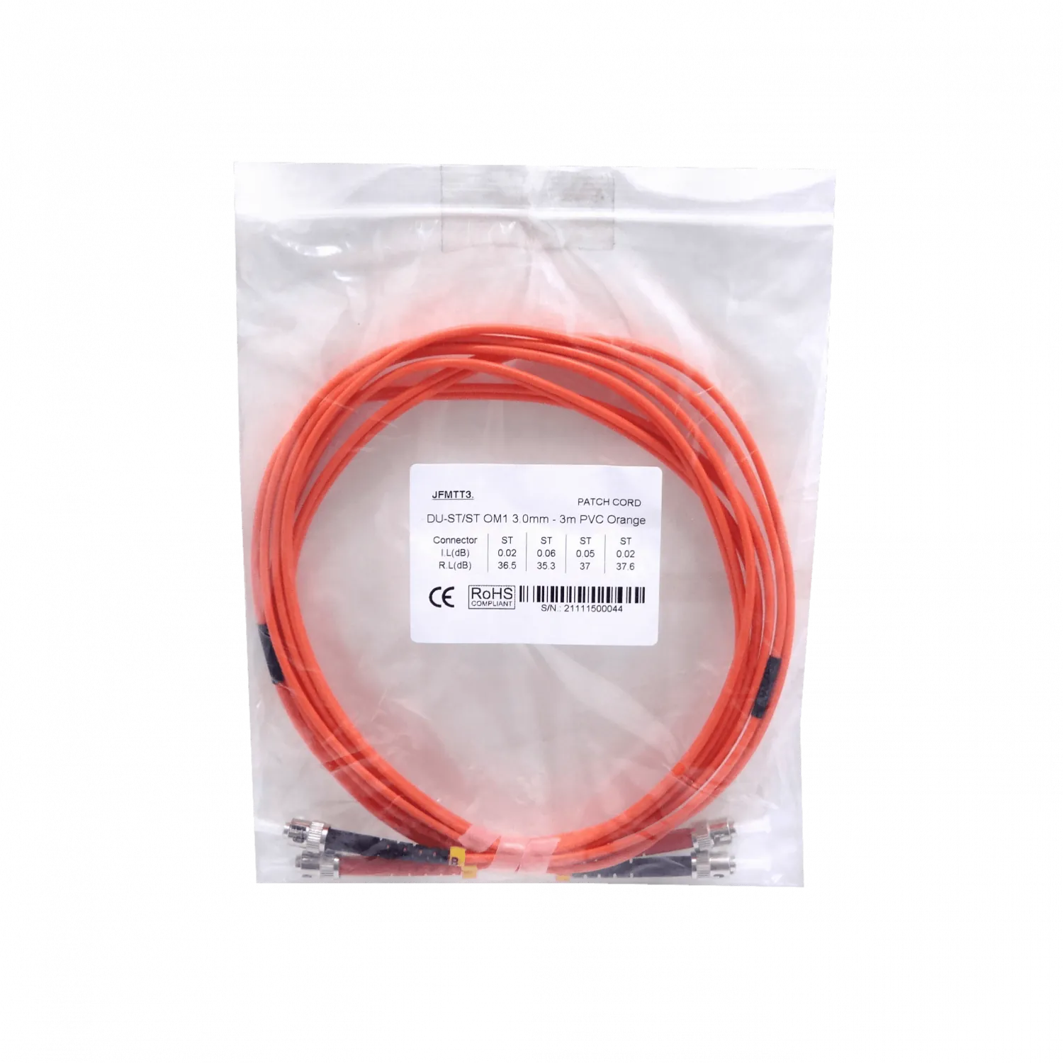 3mt ST-ST OM1 Multimodo MM Duplex Jumper Fibra 62.5/125um LSZH 1
