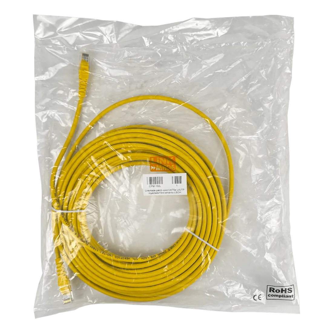 Cable Patch LINKMADE Cat5E Amarillo LSZH, 15m, Inyectado, Multifilar   1