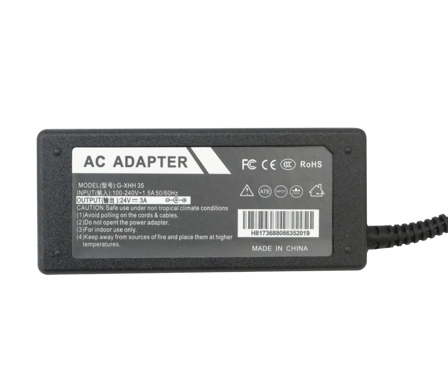 Fuente de Poder Switching 24VDC 3A 72W, Plug 5.5x2.5mm, Plástica Interior 1