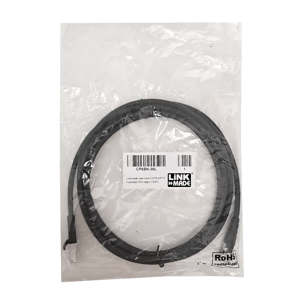 Cable Patch LINKMADE Cat6 Negro S/FTP LSZH 3 metros Inyectado Multifilar para Uso Extendido 1