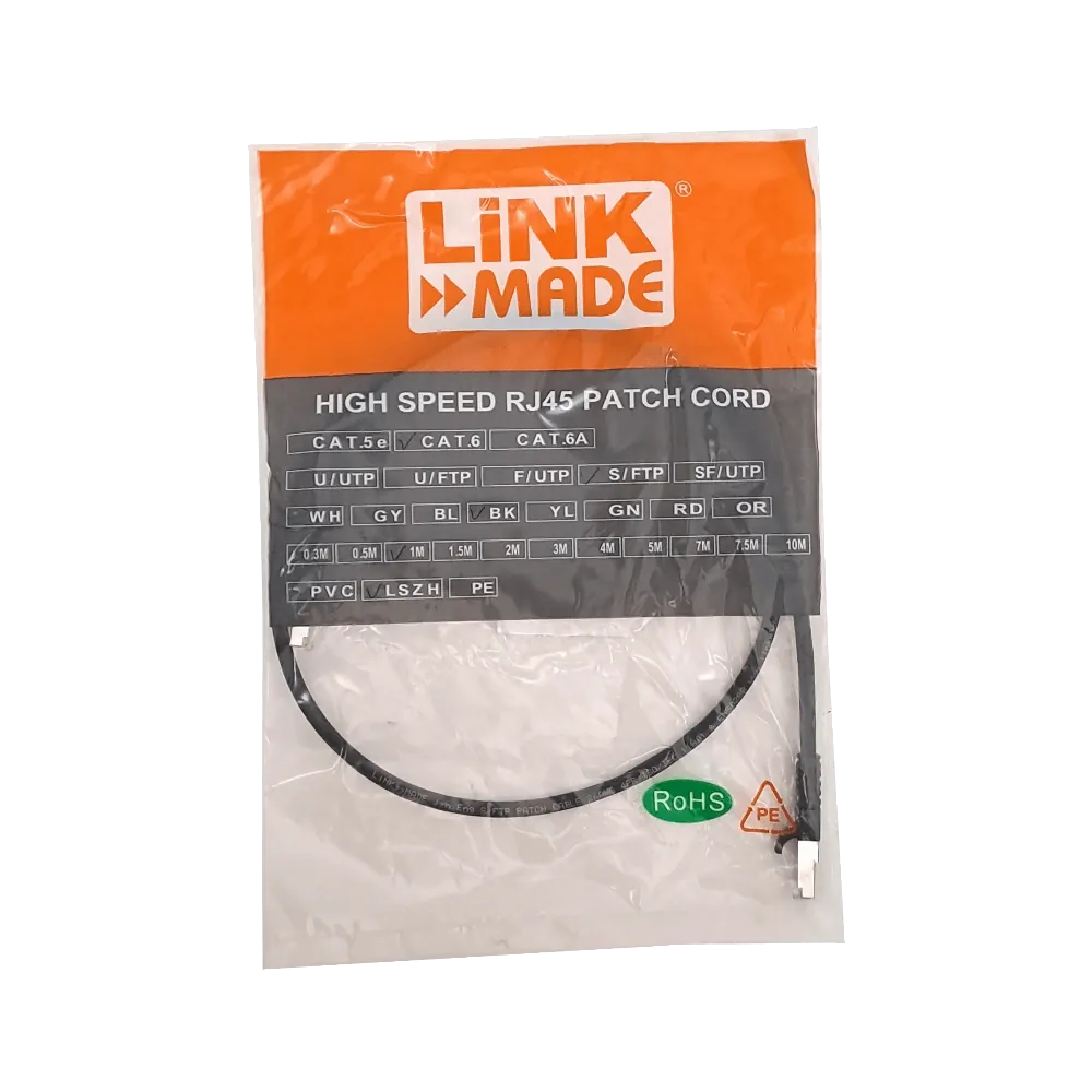 Cable Patch LINKMADE Cat6 S/FTP 1mt Negro LSZH Inyectado Multifilar 1