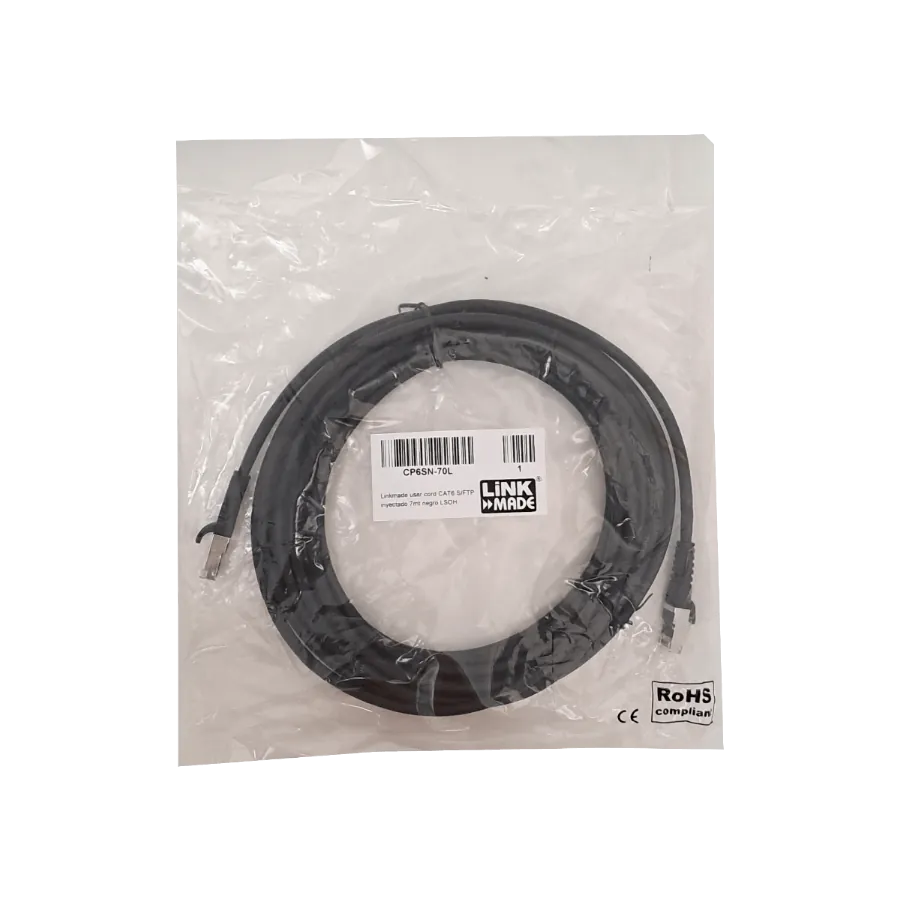 Cable Patch LINKMADE Cat6 S/FTP 7mt Negro LSZH Inyectado Multifilar 1