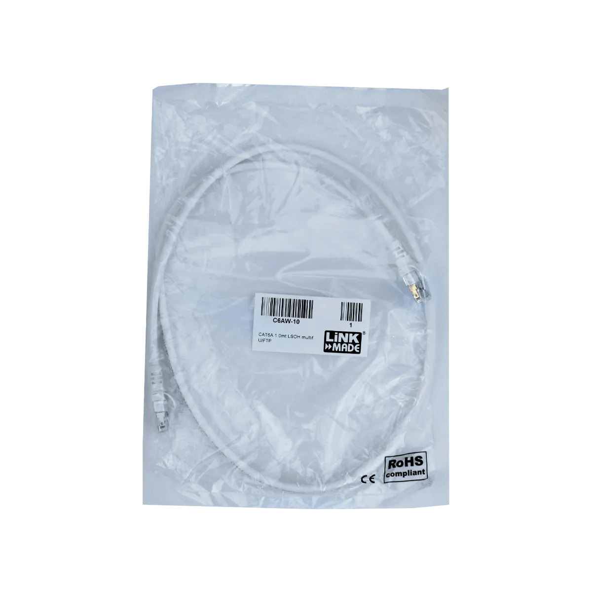 Cable Patch LINKMADE Cat6a Blanco LSZH U/FTP 1m Inyectado Multifilar con Conectores Resistentes 1
