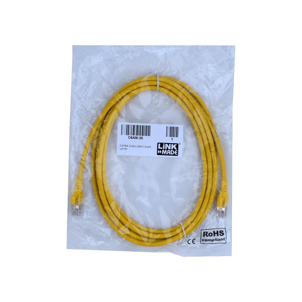 Cable Patch LINKMADE Cat6a U/FTP 3mt Amarillo LSZH Inyectado Multifilar 1