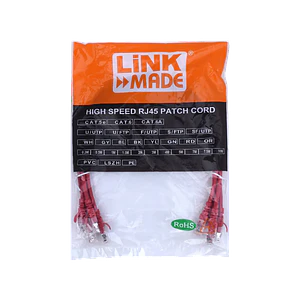 Pack x4 Cable Patch LINKMADE Cat6a U/FTP 0.5mt Rojo LSZH Inyectado Multifilar