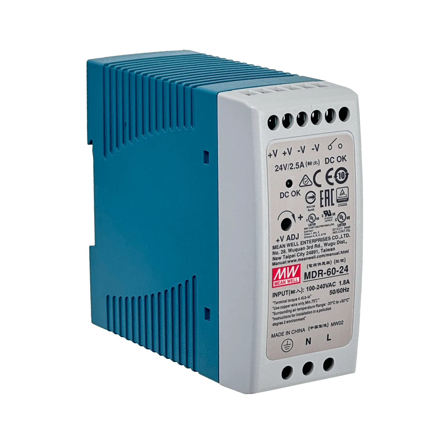 MEANWELL 24VDC 60W 2,5A Ajustable Ancho-42mm Riel-DIN Fuente-Poder 1