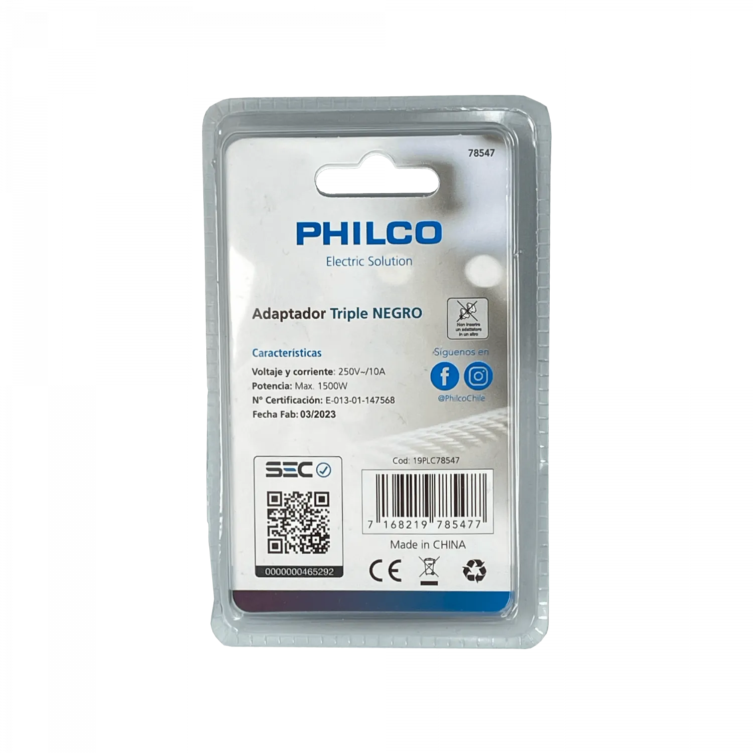 PHILCO Triple 10A 250V 1500W Enchufe 1