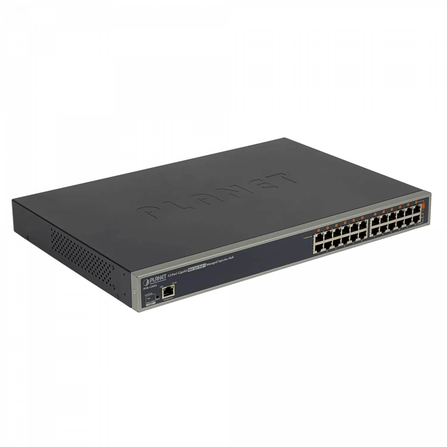 Hub PoE Gigabit de 12 Puertos PLANET POE-1200G, 220W, Administración Avanzada  1