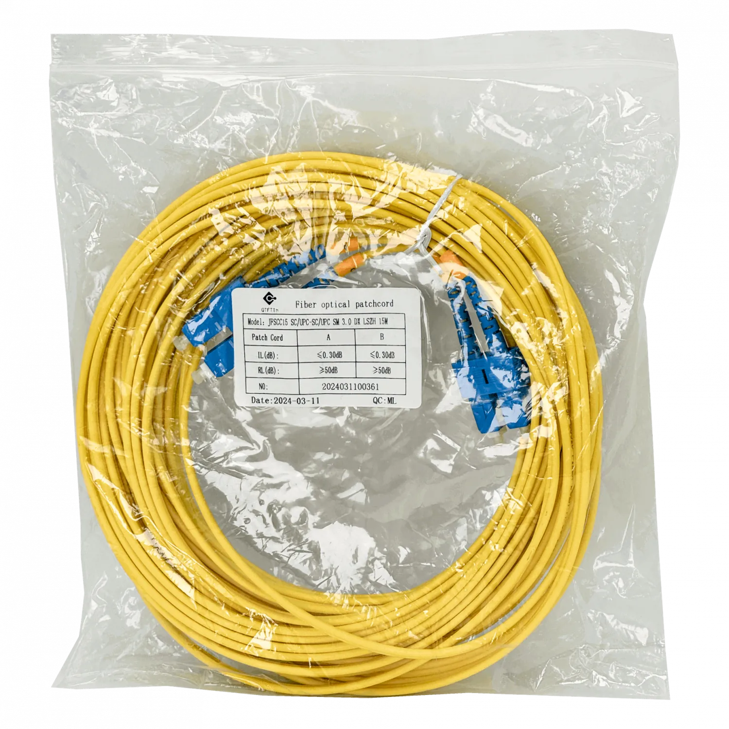 15mt SC-SC/UPC MonoModo SM Duplex Jumper Cable Fibra 9/125um 3mm 1