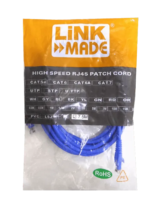 Cable Patch LINKMADE Cat6 U/UTP 7.5mt Azul LSZH Inyectado Multifilar 1