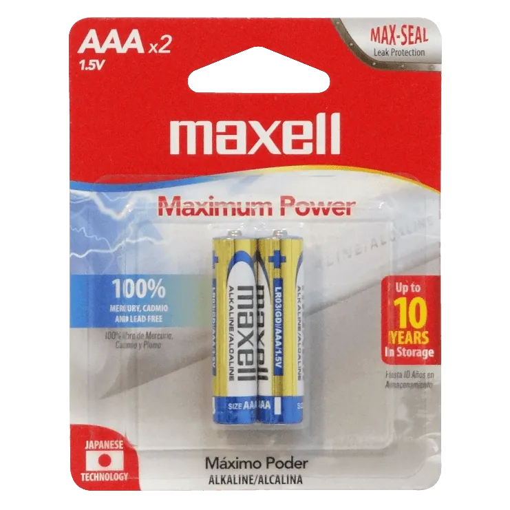 MAXELL 2-Pilas-AAA Alcalinas LR03 1.5V 1,5V LR03BP2 Alkaline Blister 1