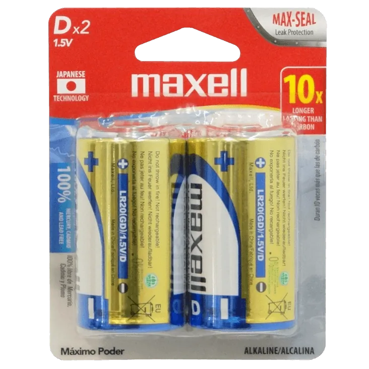 MAXELL 2-Pilas-D Alcalinas LR20 1,5V 1.5V Alkaline Blister 1