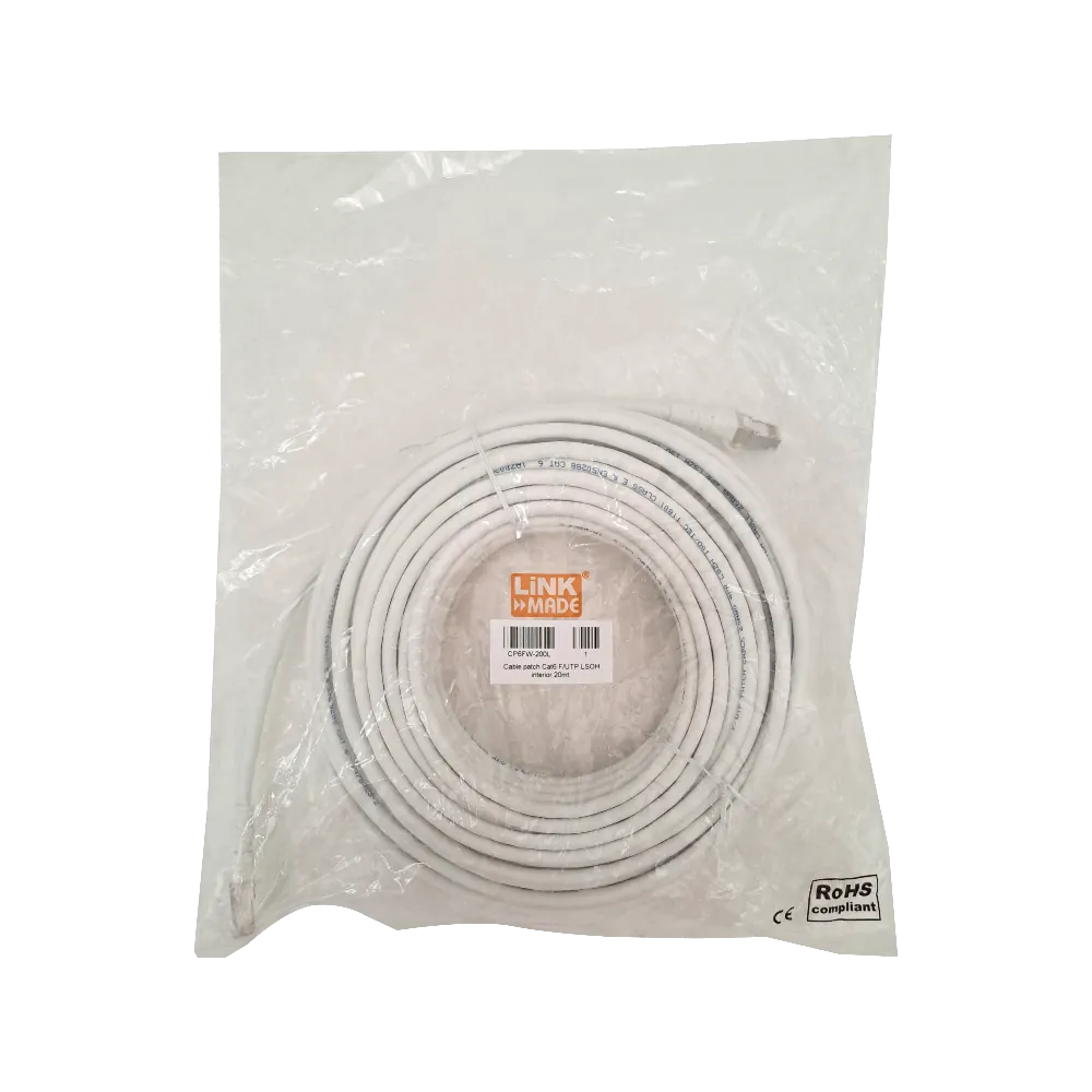 Cable Patch LINKMADE Cat6 F/UTP 20mt Blanco LSZH Inyectado Multifilar 1