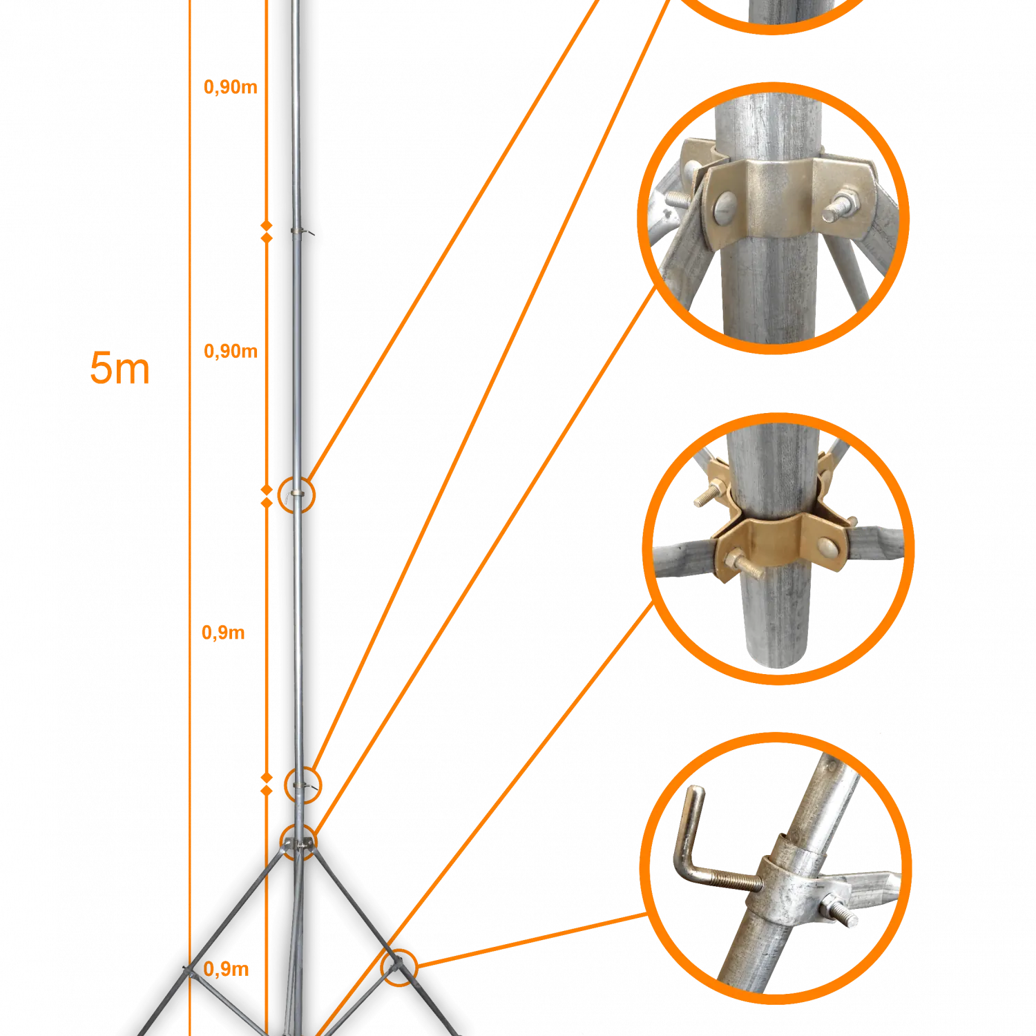 Mastil Liviano LINKMADE MASTD-5M 5m Telescopico Galvanizado No requiere Piola 1