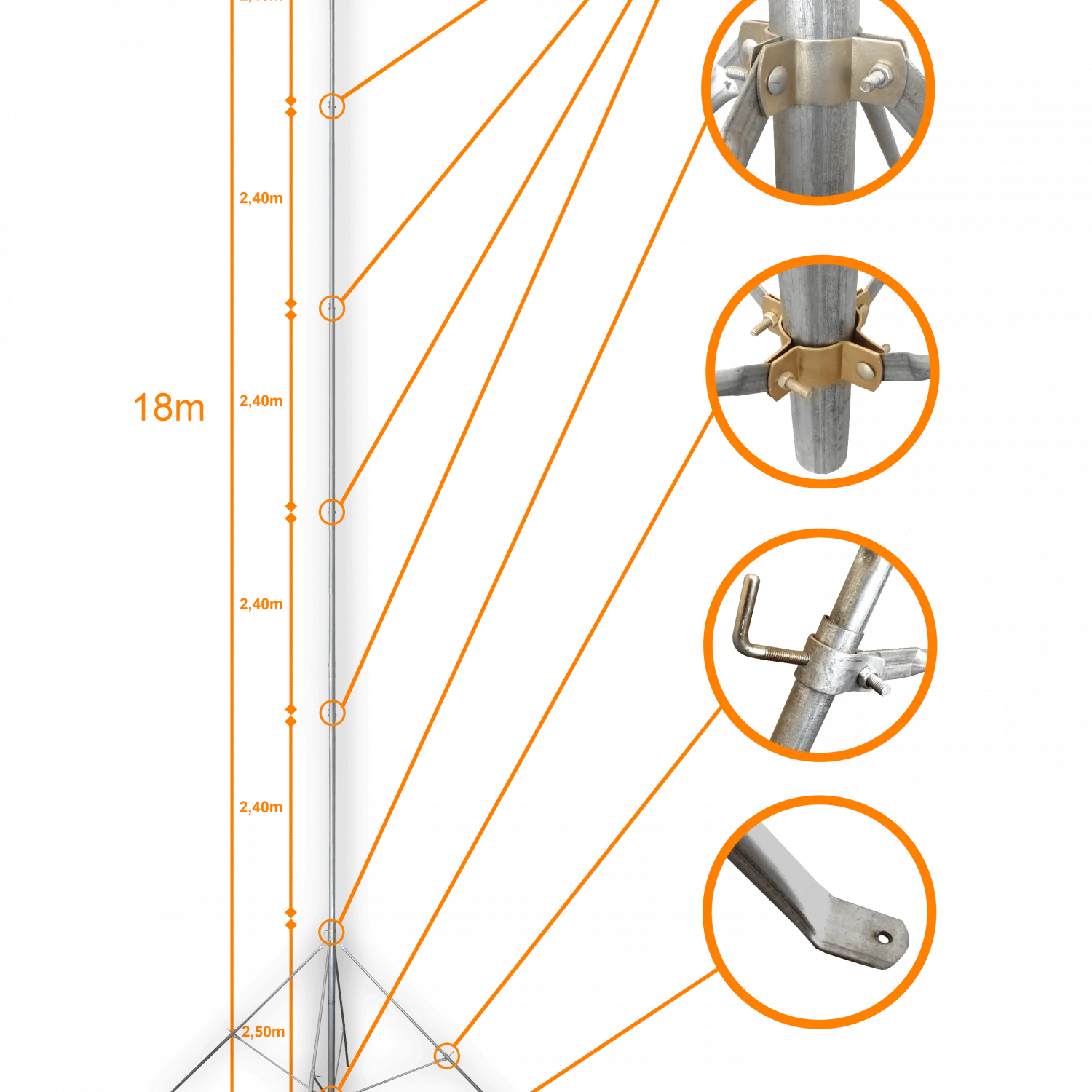 Mastil Telescopico Galvanizado LINKMADE MASTD-18M Ligero 17m No Requiere Piola 1
