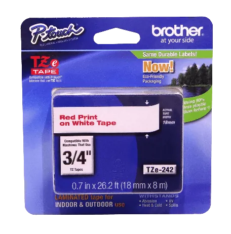 Cinta Brother TZE-242 18mm rojo en fondo blanco 8m 1
