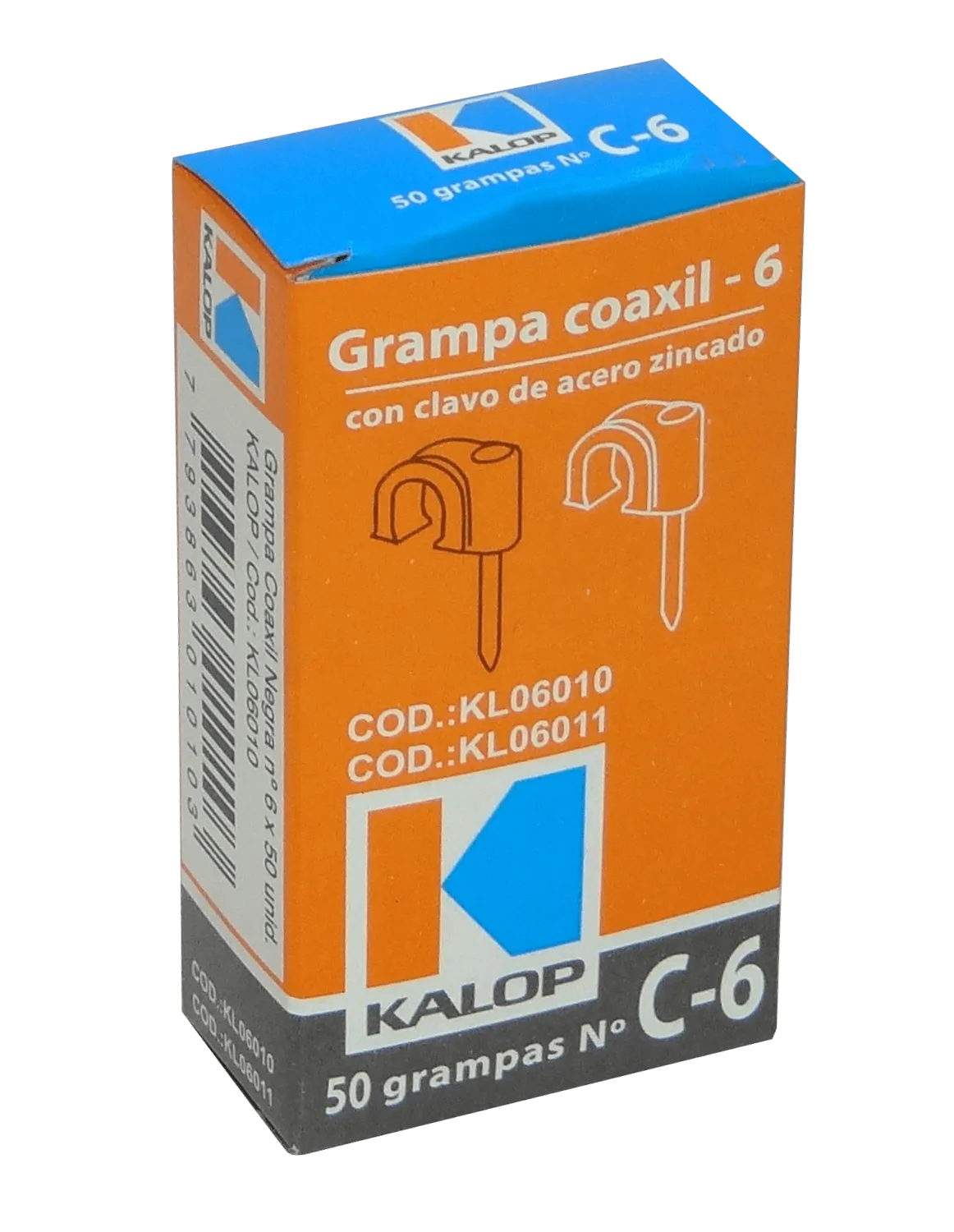 KALOP 50-UN C6 Negra 6x6mm Clavo-15x2mm Zincado Sujeta-Cable Coaxial 1