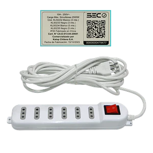 KALOP 5mt 6-IH Alargador Blanco 10A Zapatilla Piloto-Interrupt KL50234