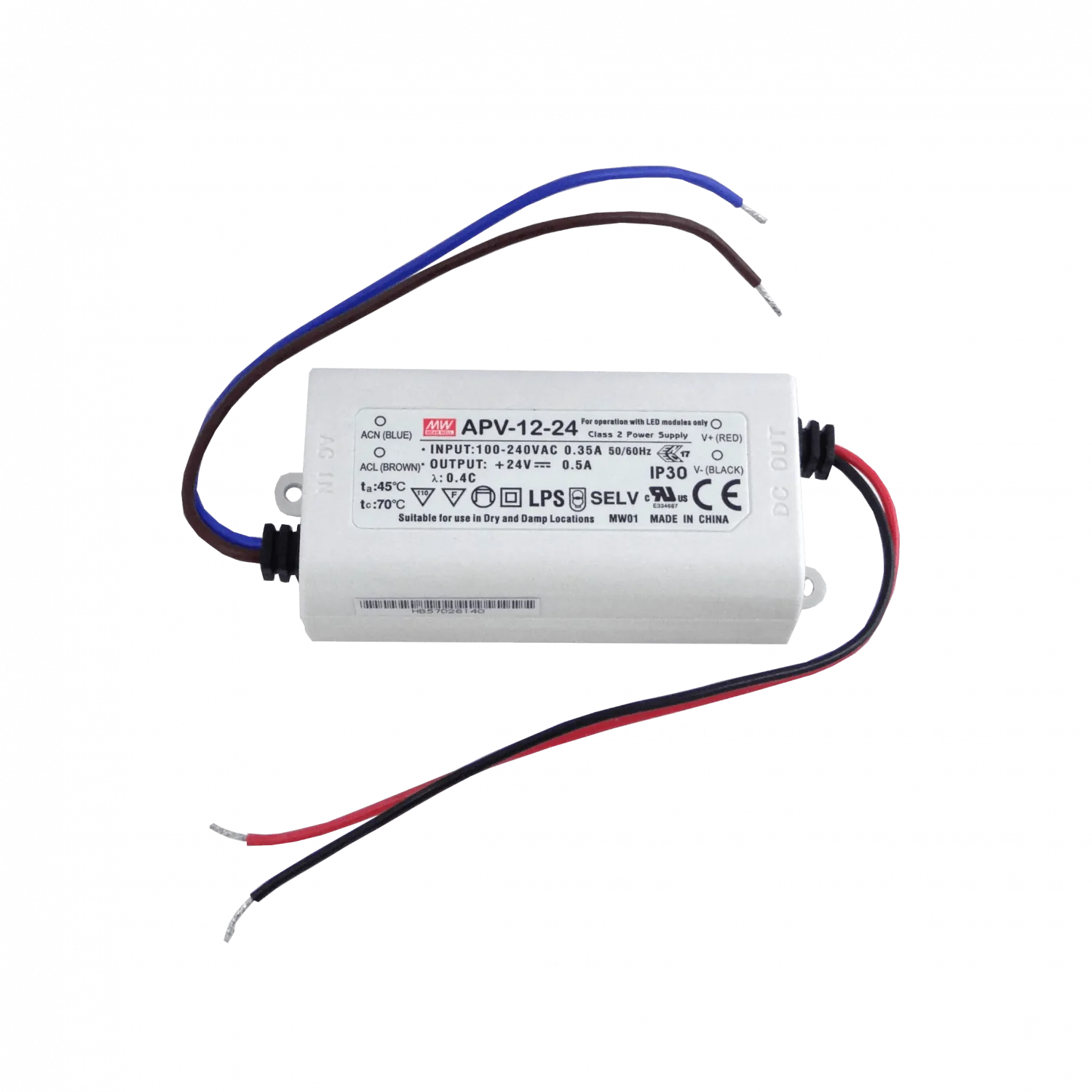 MEANWELL 24V 12W 0,5A 100-240VAC Fuente-Poder Plastica IP30 Sellada 1