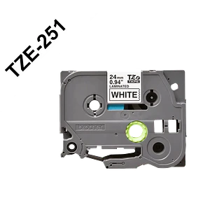 Cinta Laminada Brother TZE-251, Texto Negro sobre Fondo Blanco, 24mm, 8 Metros