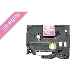 Cinta Brother TZE-MQP35 12mm blanco en fondo rosado 5m