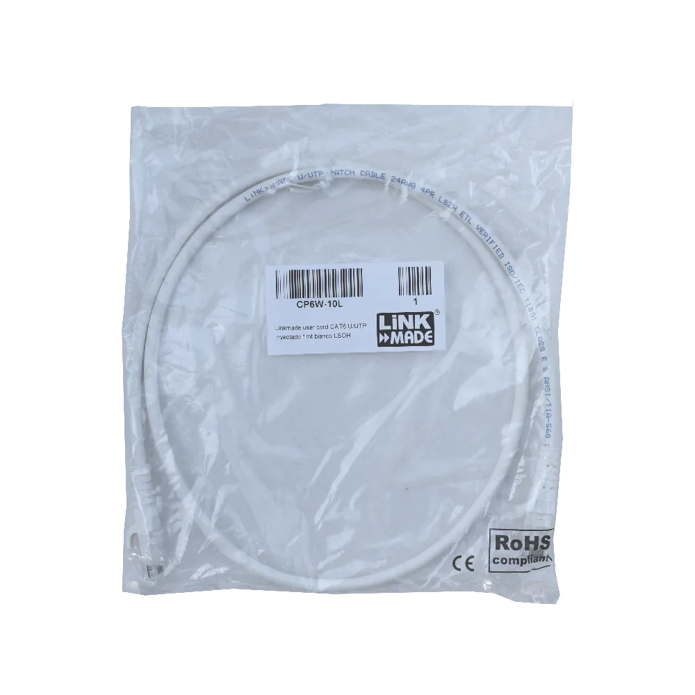 Cable Patch LINKMADE Cat6 Rojo LSZH 1 metro Inyectado Multifilar con Conectores Resilientes 1