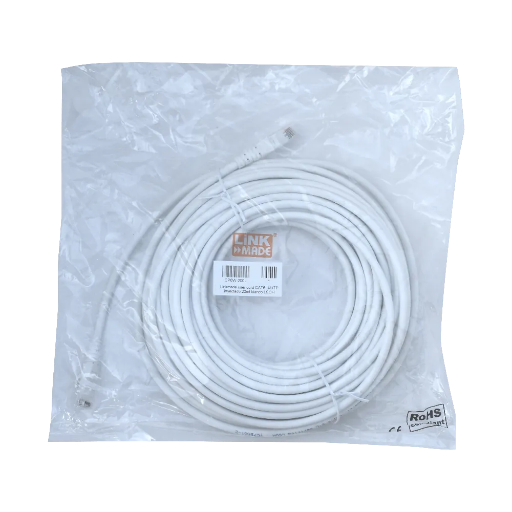 Cable Patch LINKMADE Cat6 U/UTP 20mt Blanco LSZH Inyectado Multifilar 1