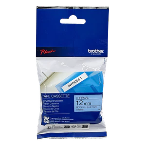 Cinta No Laminada Brother M531, Texto Negro sobre Fondo Azul, 12mm, 8 Metros