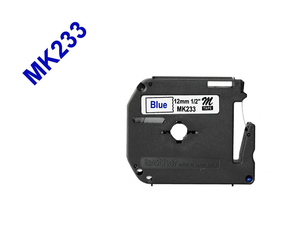 Cinta No Laminada Brother MK233, Azul sobre Blanco, 12 mm, 8 Metros  1