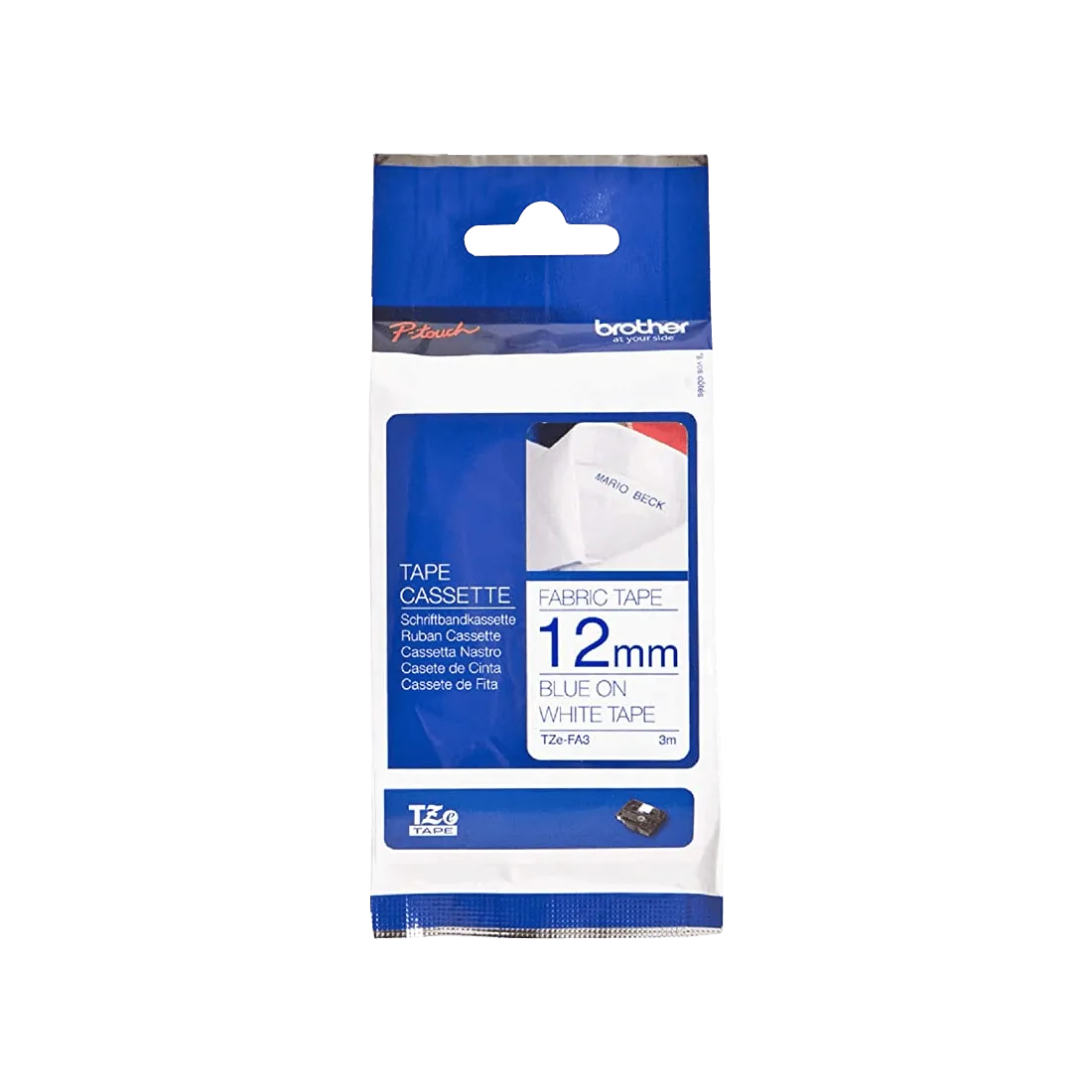 Cinta tela planchable Brother TZE-FA3 12mm azul marino en blanco 3m 1