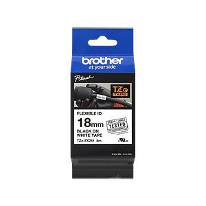 Cinta Laminada Flexible Brother TZE-FX241, Texto Negro sobre Fondo Blanco, Ancho 18mm, Longitud 8m