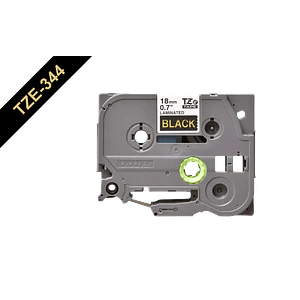 Cinta Laminada Brother TZE-344, Texto Dorado sobre Fondo Negro, 18mm, 8 Metros