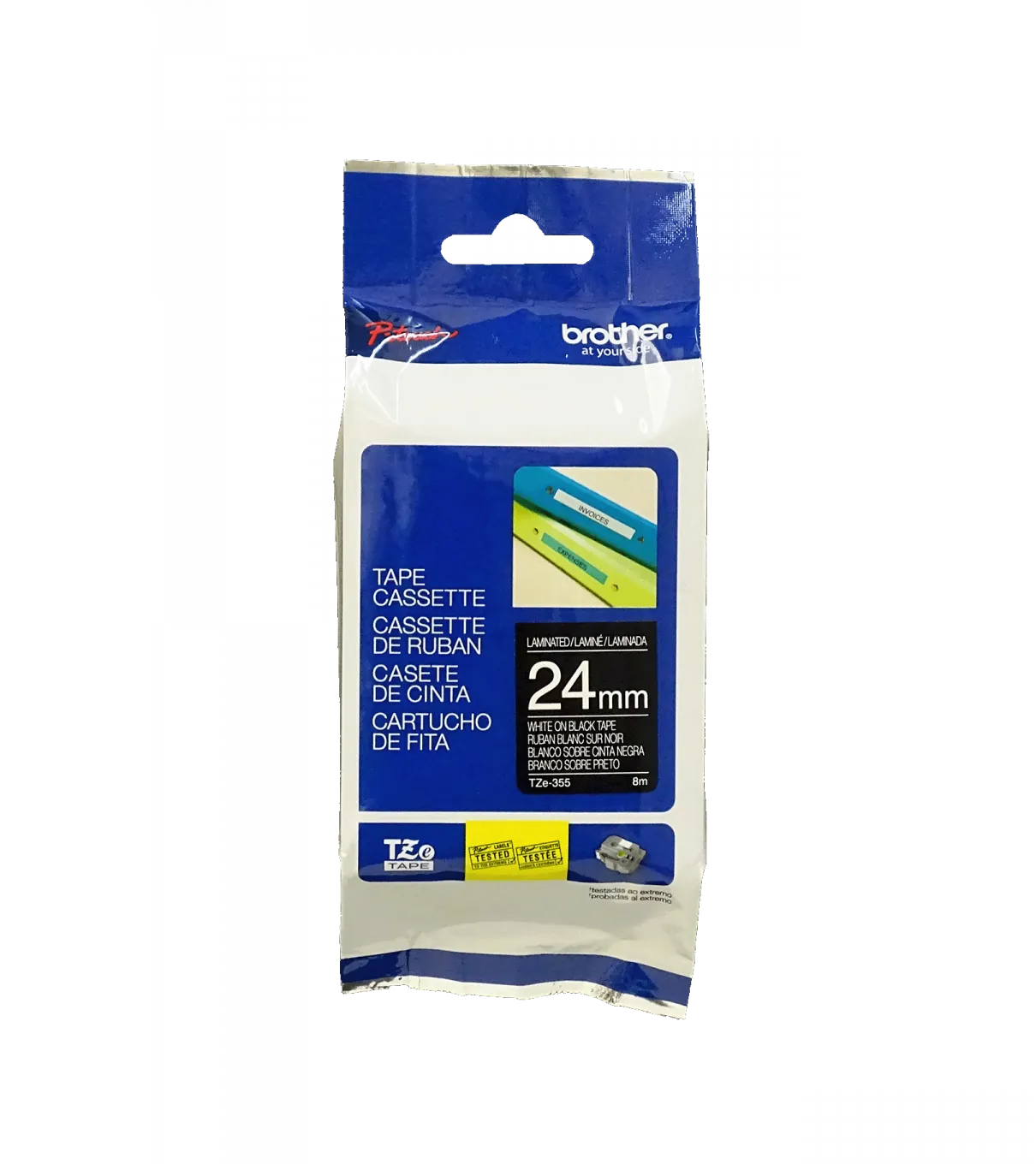 Cinta Laminada Brother TZE-355, Texto Blanco sobre Fondo Negro, 24mm, 8 Metros 1