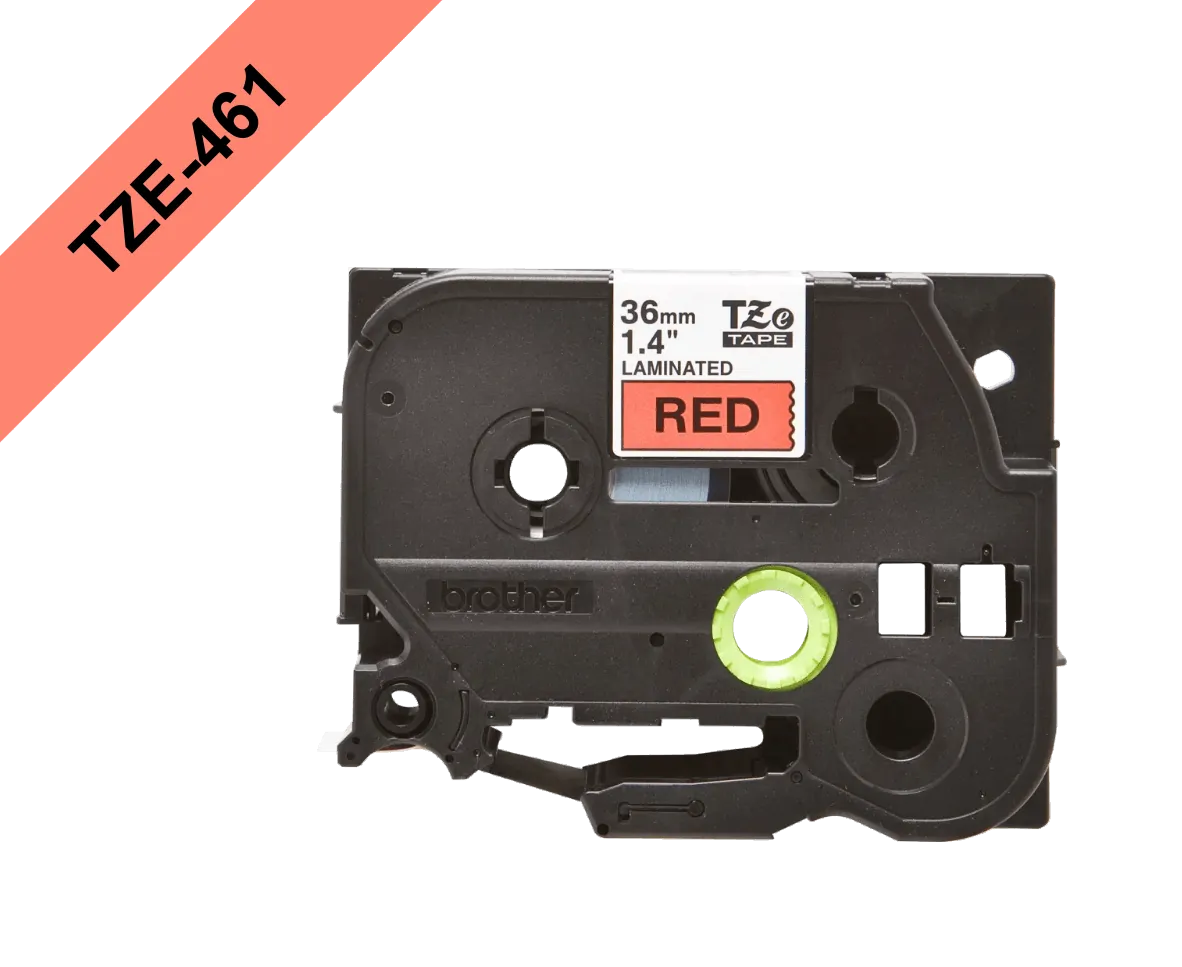 Cinta Brother TZE-461 36mm negro en fondo rojo 8m 1