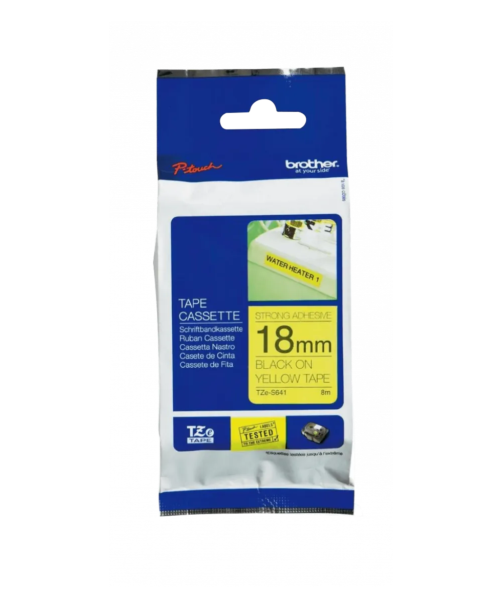 Cinta Laminada Brother TZE-S641, Texto Negro sobre Fondo Amarillo, Ancho 18 mm, Longitud 8 m 1