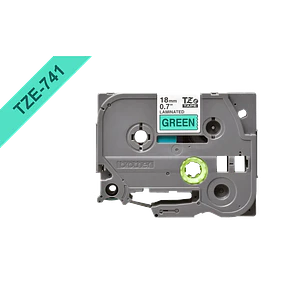 Cinta rotuladora Brother TZE-741 18mm texto negro sobre fondo verde