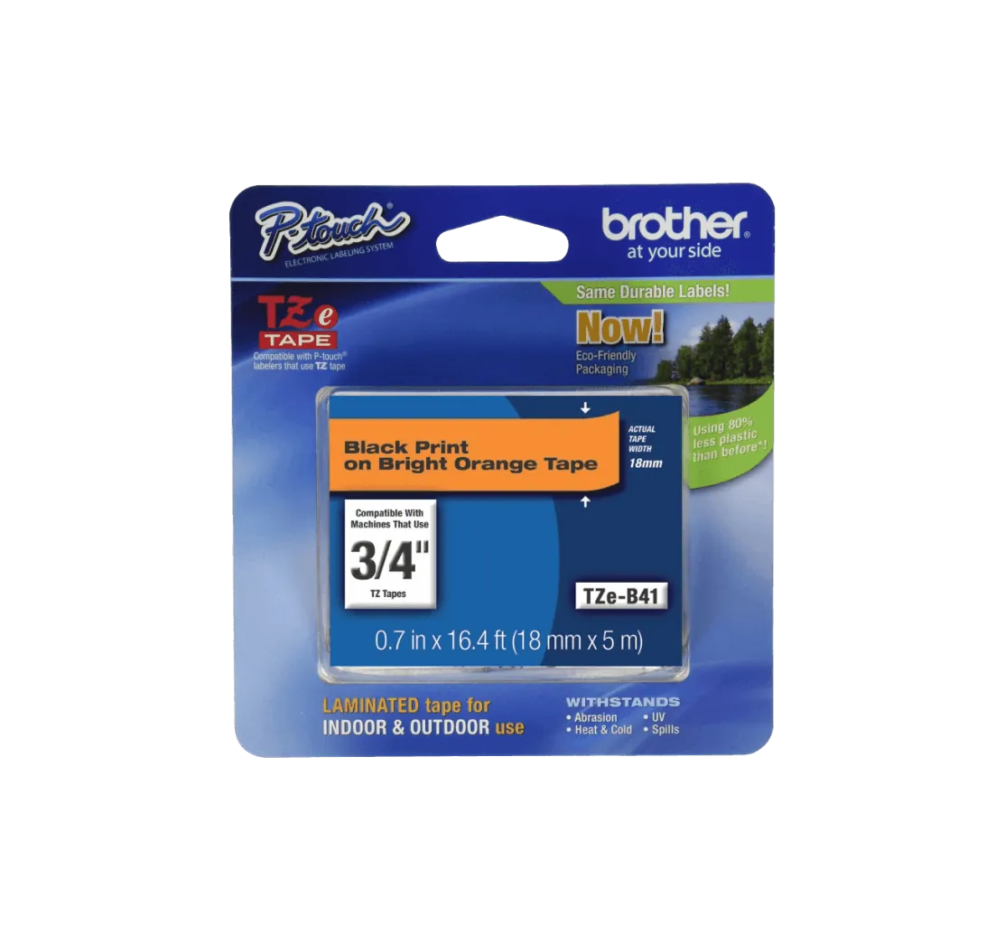 Cinta Laminada Brother TZE-B41, Texto Negro sobre Naranja Fluorescente, 18mm, 5 Metros 1