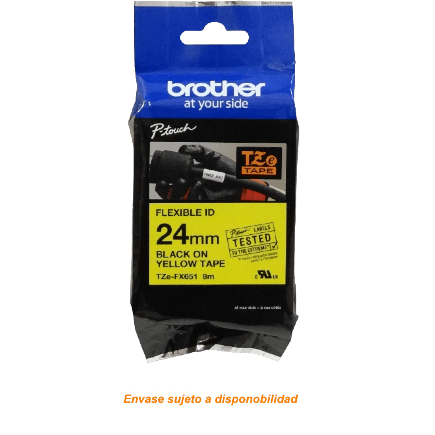 Cinta flex Brother TZE-FX651 24mm negro en fondo amarillo 8m 1