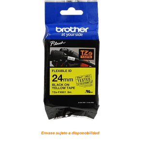 Cinta flex Brother TZE-FX651 24mm negro en fondo amarillo 8m