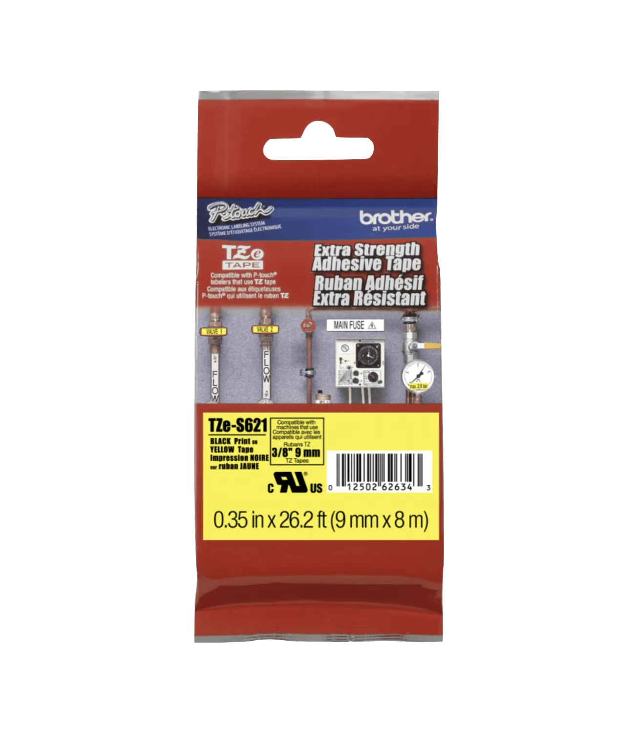 Cinta Laminada Brother Tze-S621, Texto Negro sobre Fondo Amarillo, 9mm, Extra Fuerte 1