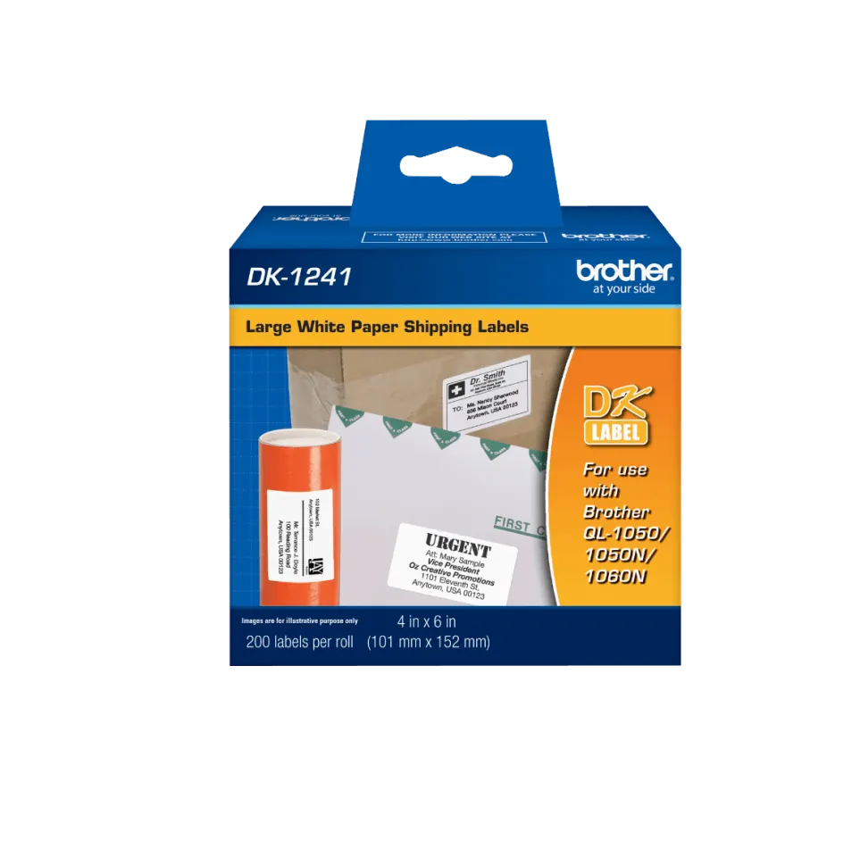 Etiquetas Grandes de Papel para Envíos Brother DK1241, Blanco, 101 x 152 mm (200 etiquetas) 1
