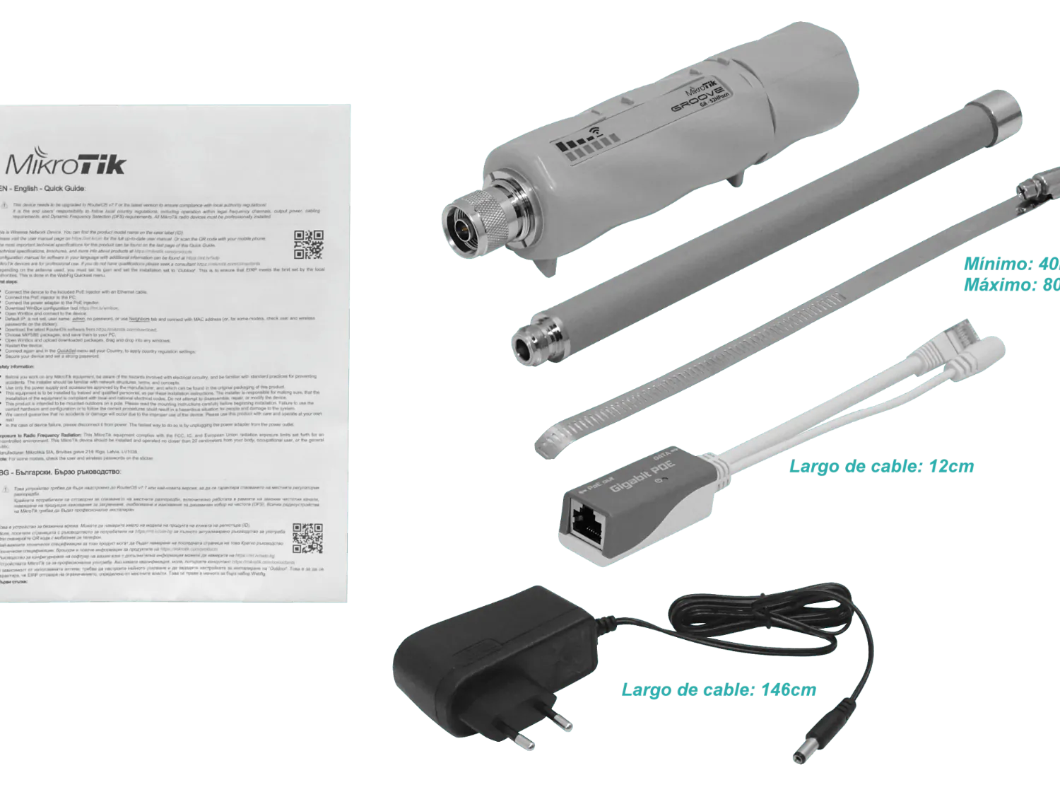 Punto de Acceso Exterior MikroTik GrooveA 52 ac - Dual Band, 802.11ac, Gigabit Ethernet 1