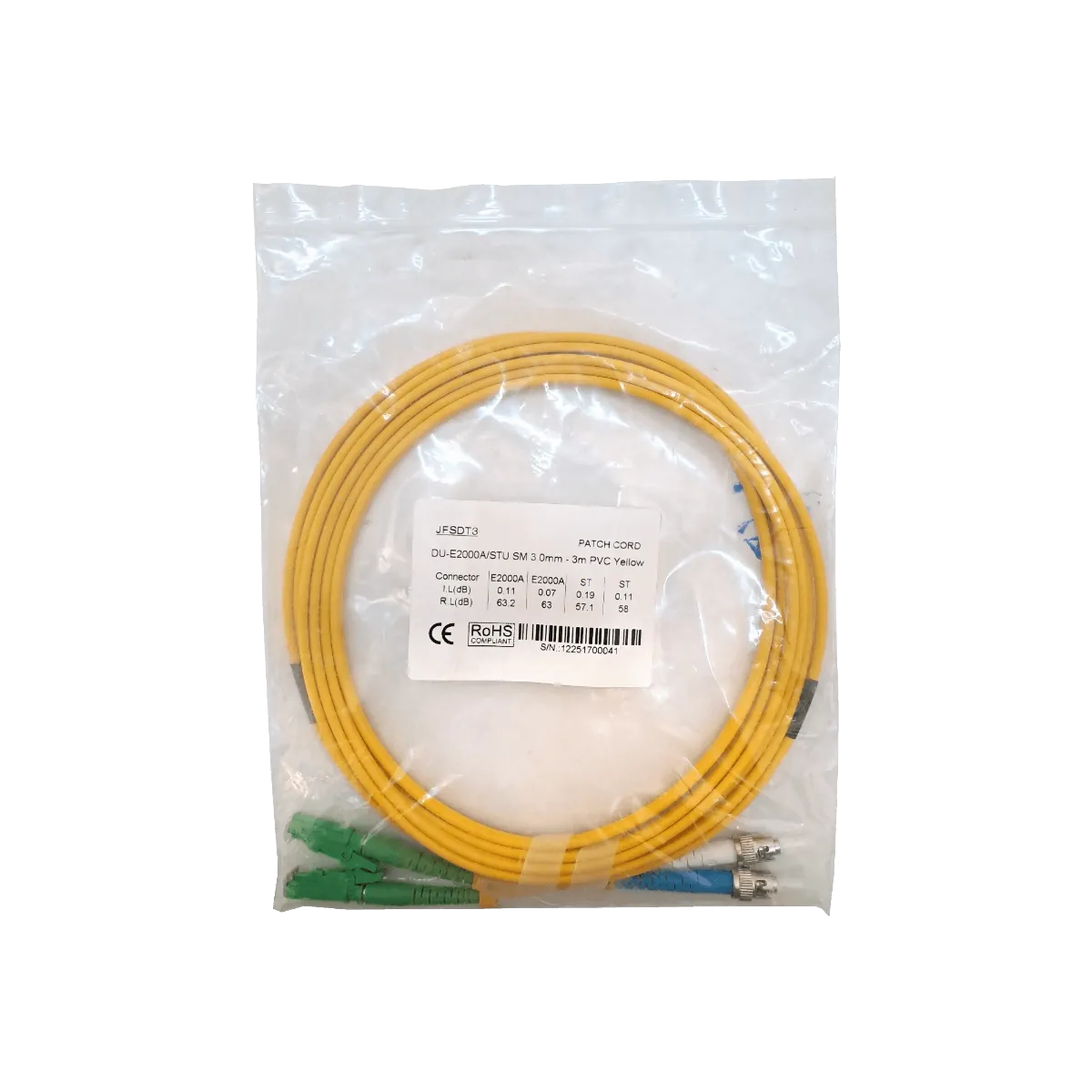 3mt E2000/APC-ST/UPC MonoModo SM Duplex Jumper Cable Fibra 3.0mm 9/125 1