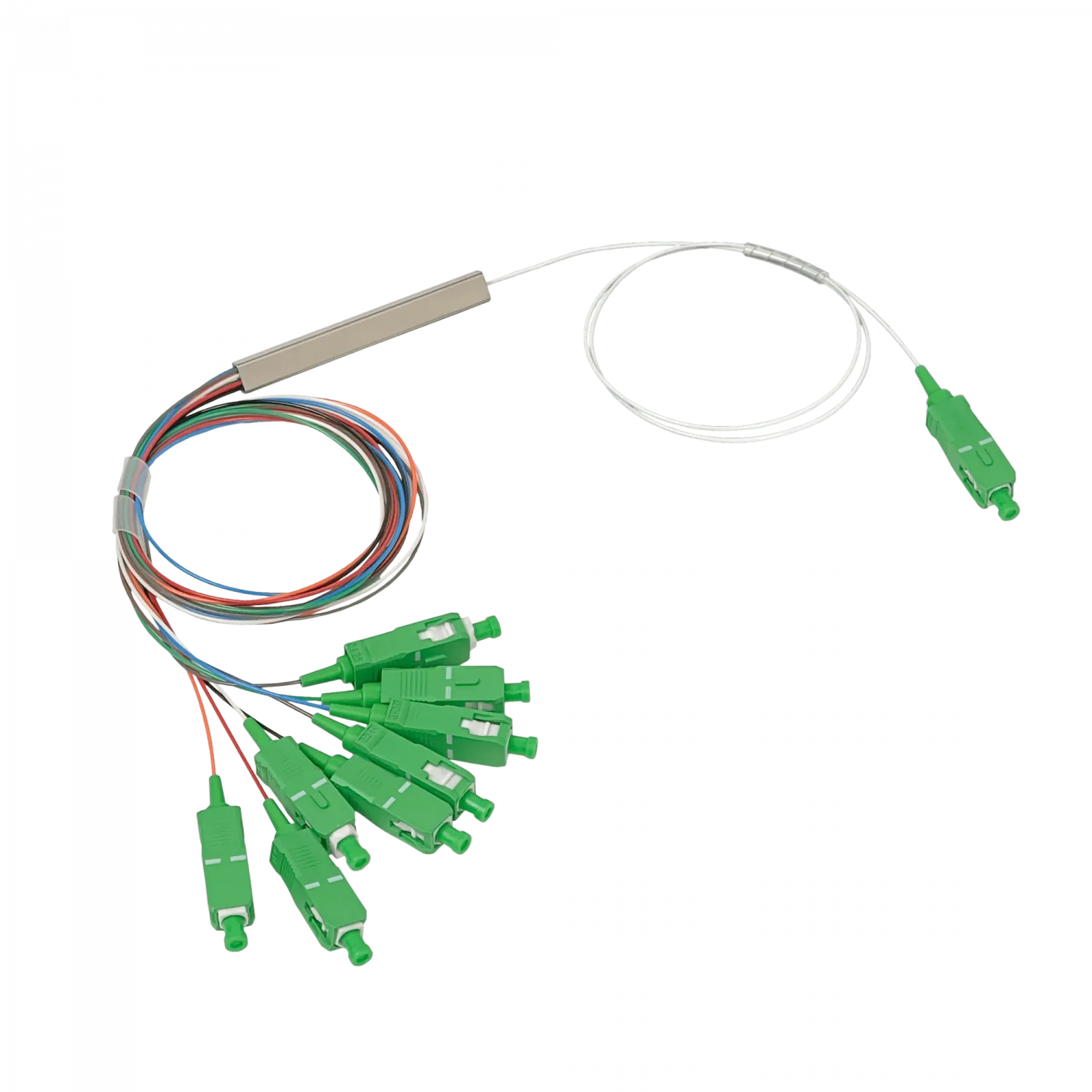 Divisor Óptico PLC 1x8 SC/APC DIVA-08 para XGPON G657A1 0,9mm 1260–1650nm 1