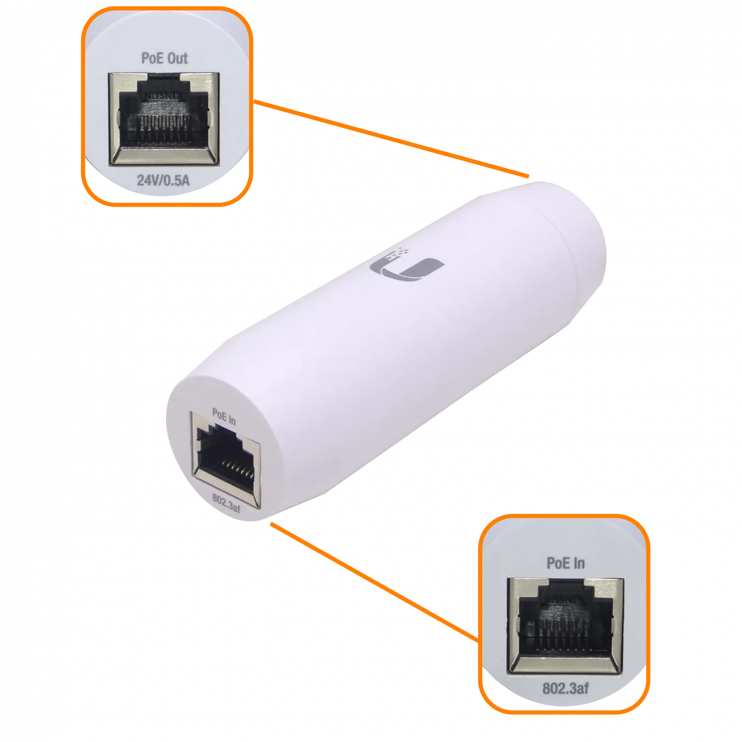 UBIQUITI Gigabit interior 802.3af 48V-in 24V-out Convertidor PoE 1