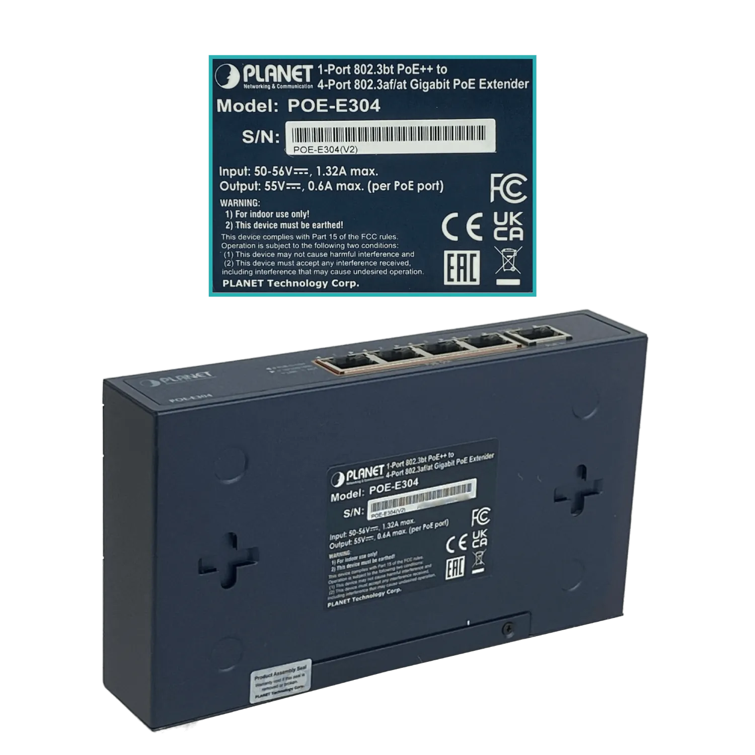 PLANET POE+at 1in-4out Switch 5-1000 56W 50-56V req-Fuente 5,5x2,1 1