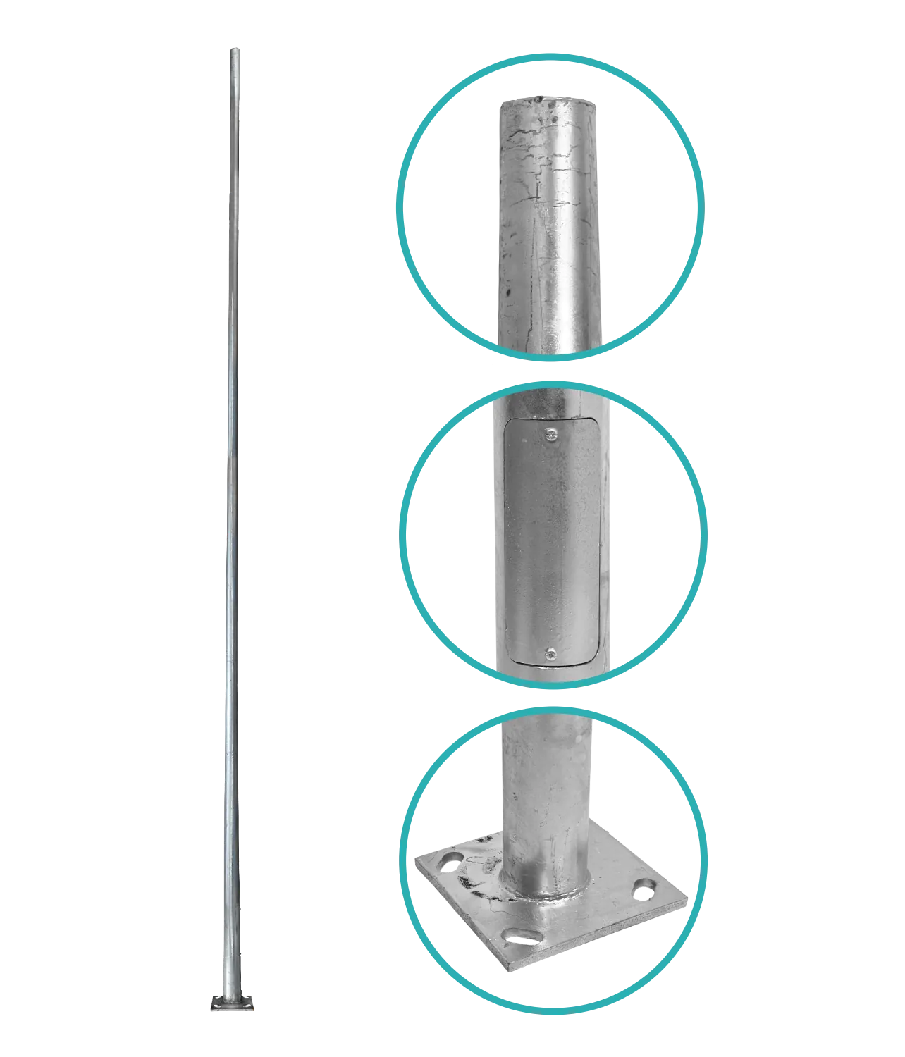 Poste Conico 8mt 3mm Base-280x280x12mm no-inc-Canastillo Cono-140/60mm 1