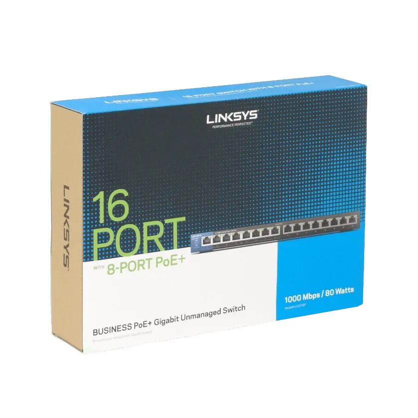Switch Gigabit PoE+ de escritorio para empresas de 16 puertos Linksys LGS116P 1
