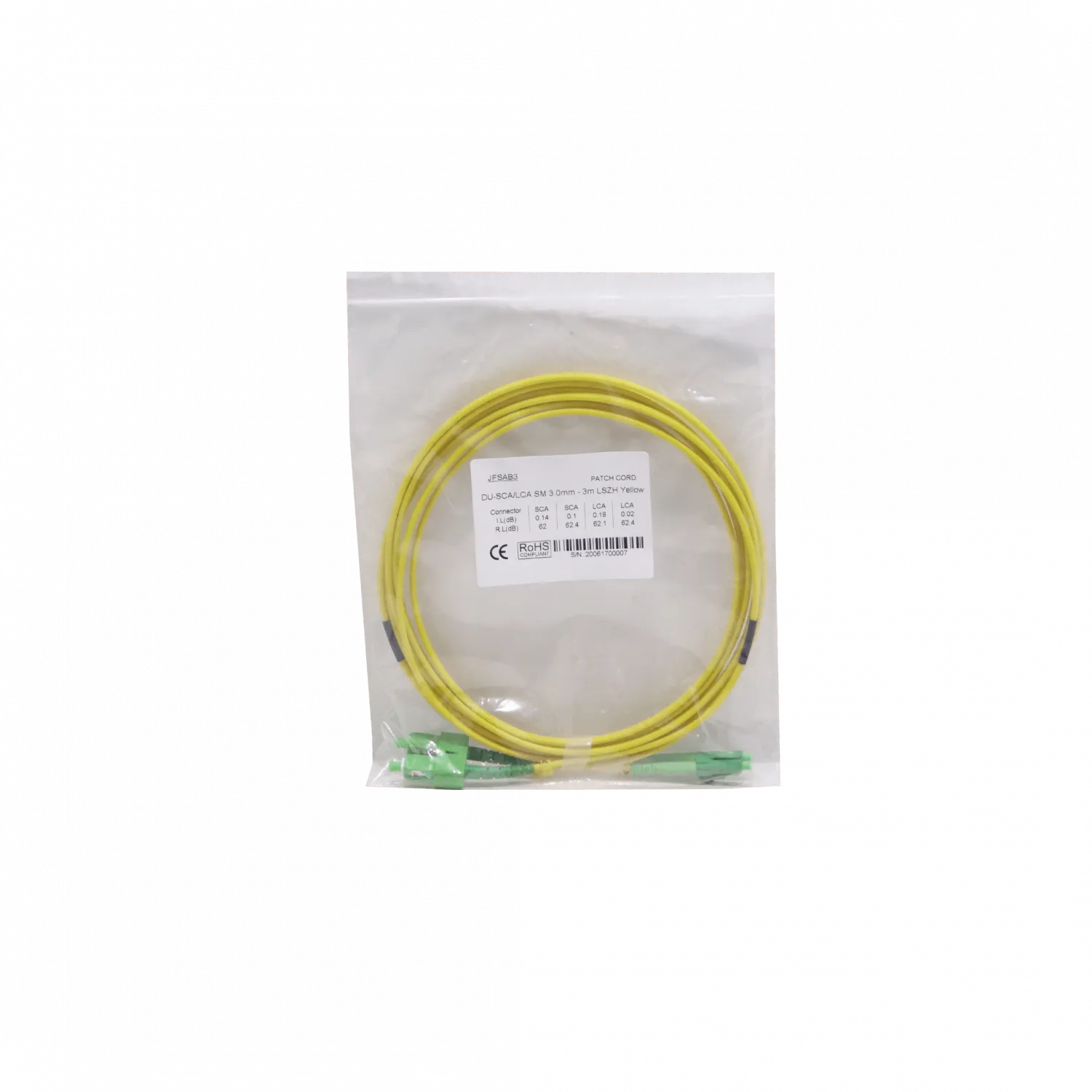 3mt SC/APC-LC/APC MonoModo SM Duplex Jumper Cable Fibra 9/125um 3mm 1